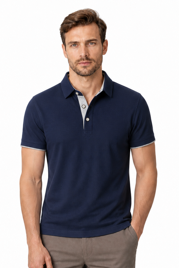 Men's Polo Shirt Contrast Trim Button Collar | Glitz & Fashion