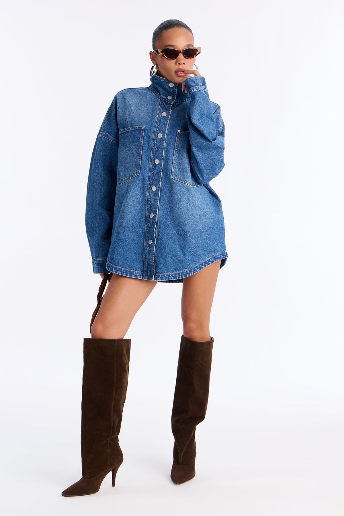 Freya High Neck Oversized Denim Shacket