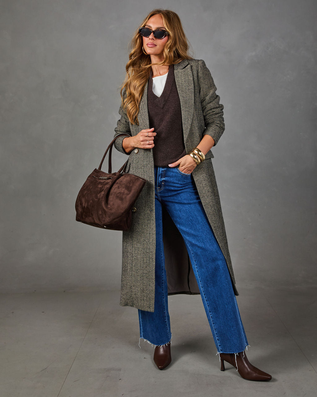 Vintage Glow Wool Herringbone Coat