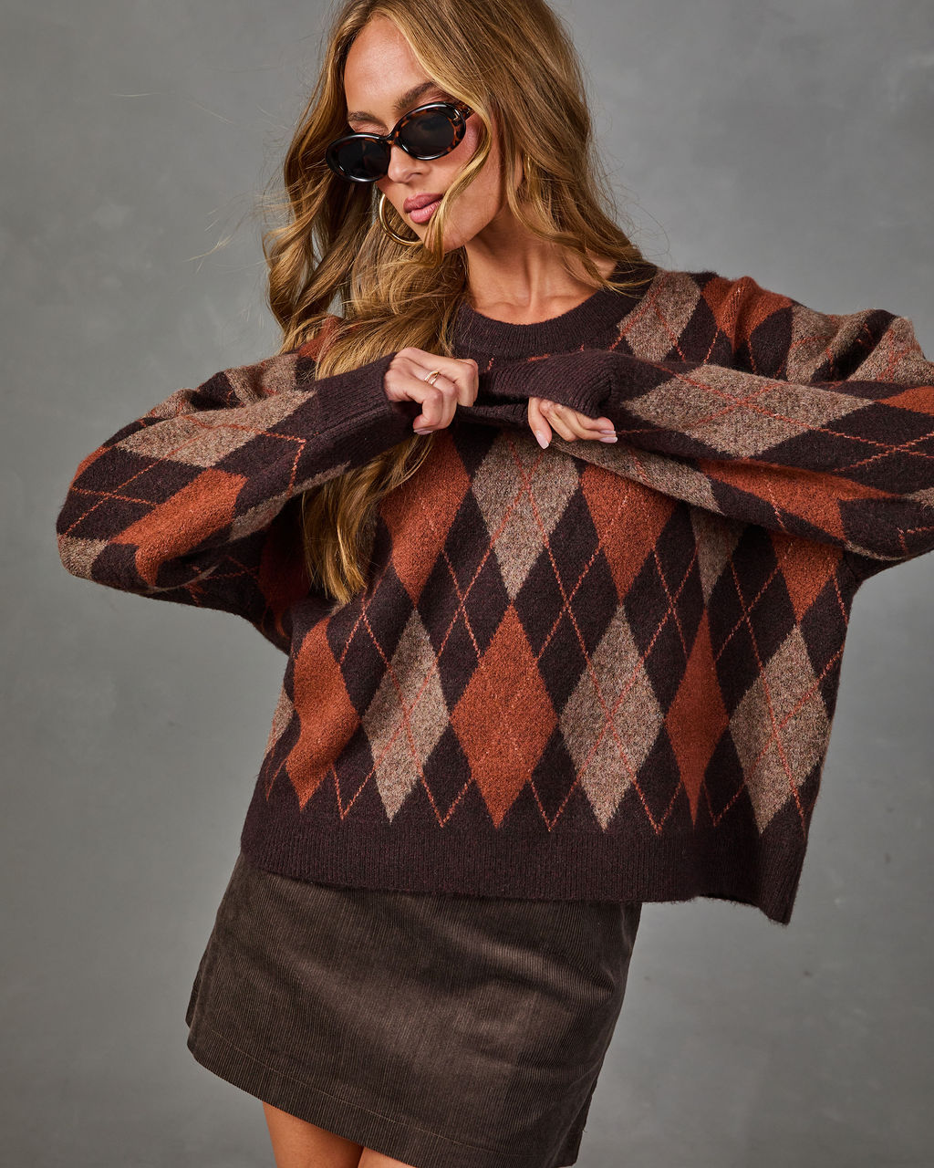 Sunday Classic Knit Argyle Sweater