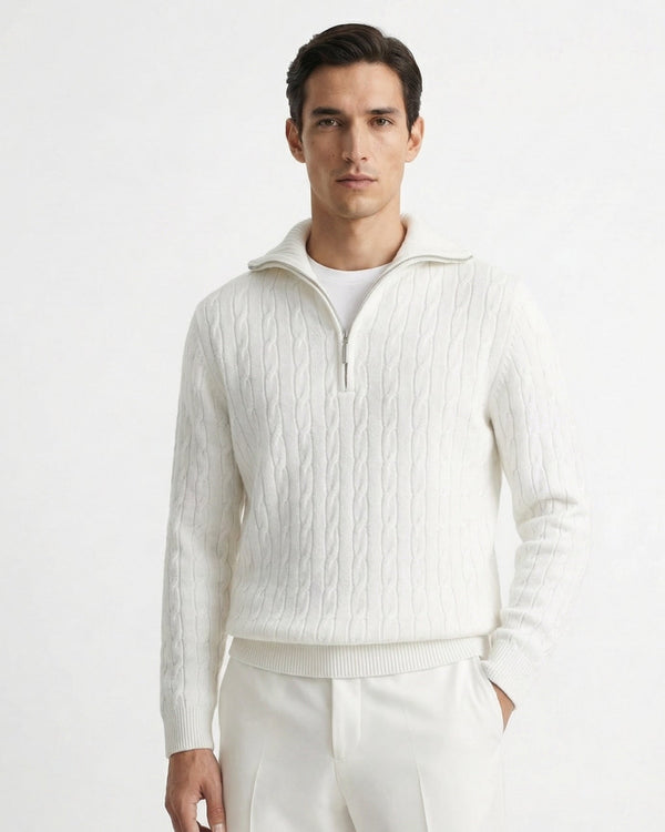 Men's Cable Knit Half-Zip Sweater Old Money Style | Glitz & Fashion