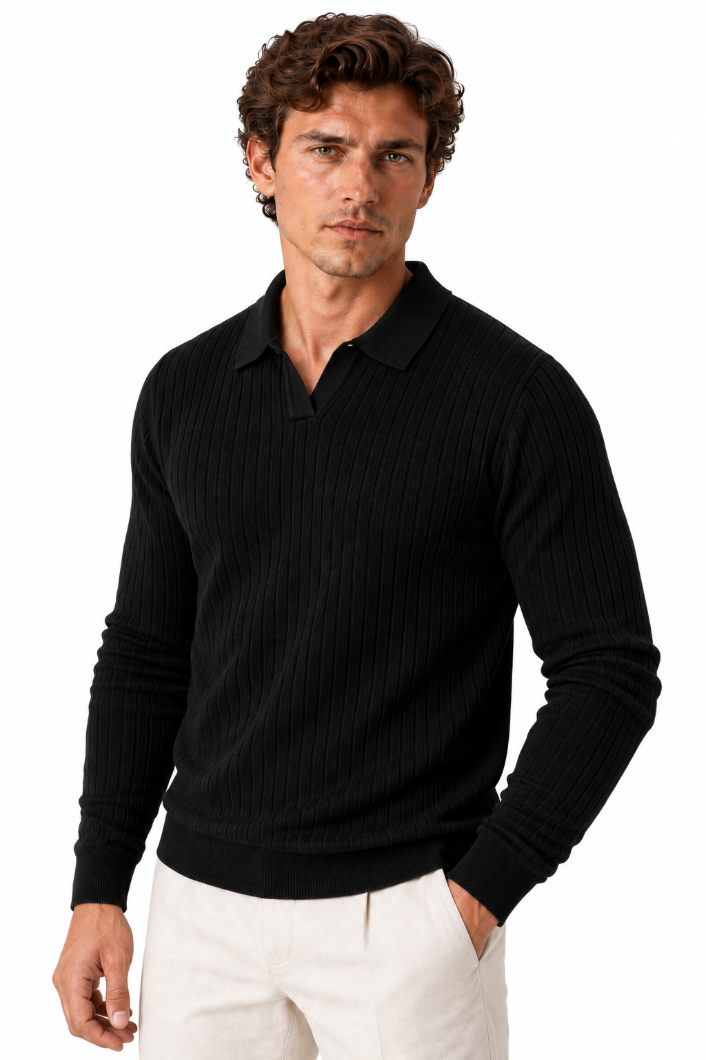 Men's Ribbed Knit Polo Sweater | Glitz & Fashion