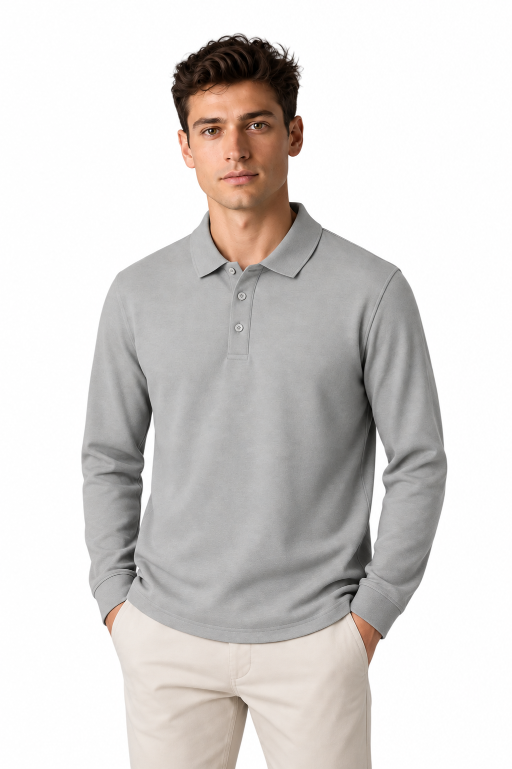 Men's Long Sleeve Polo Shirt Solid Color Classic Fit | Glitz & Fashion