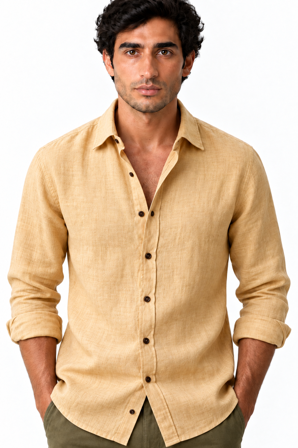 Men's Long Sleeve Linen Button-Up Shirt | Glitz & Fashion