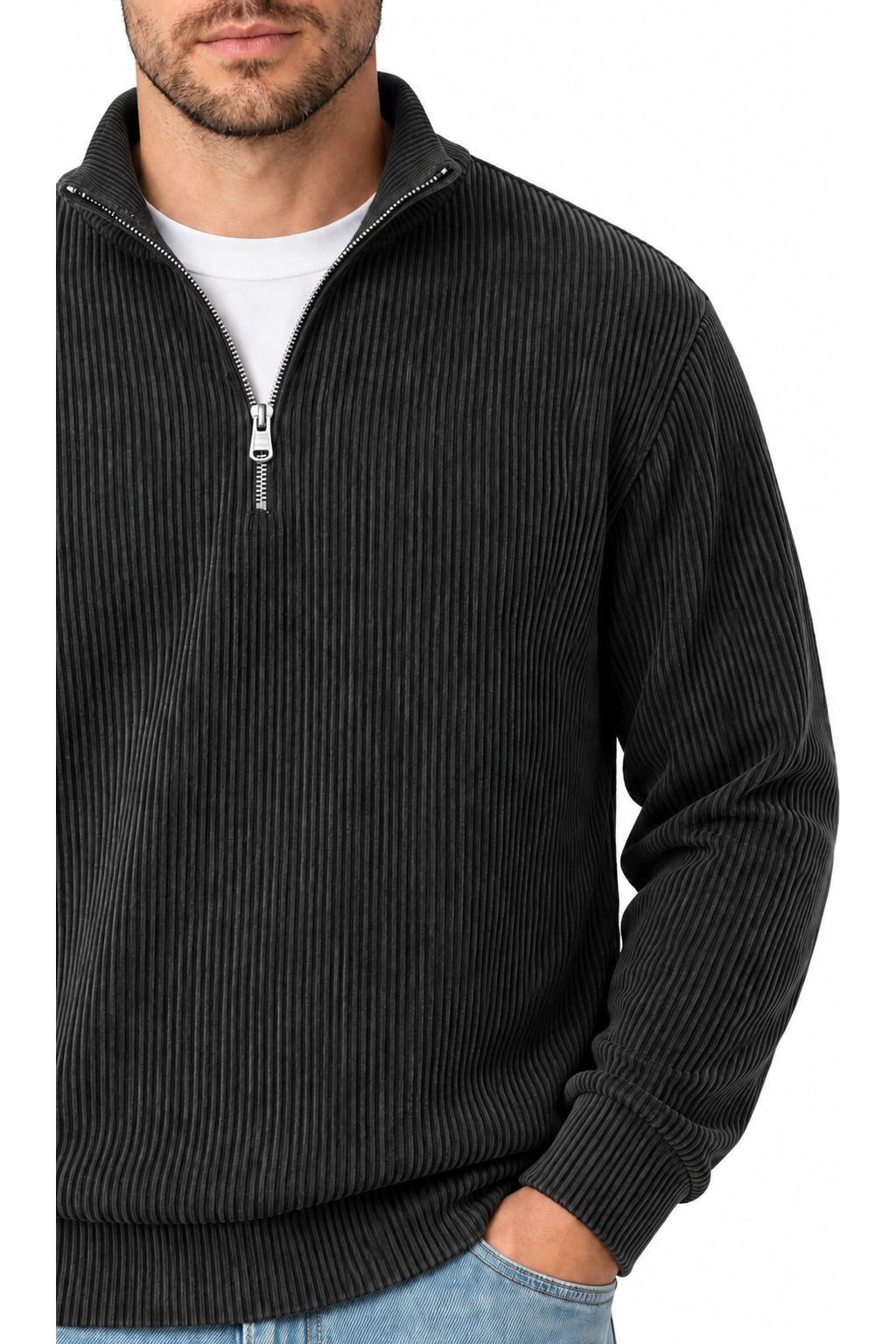 Men's Sweatshirt Corduroy Texture Quarter Zip | Glitz & Fashion