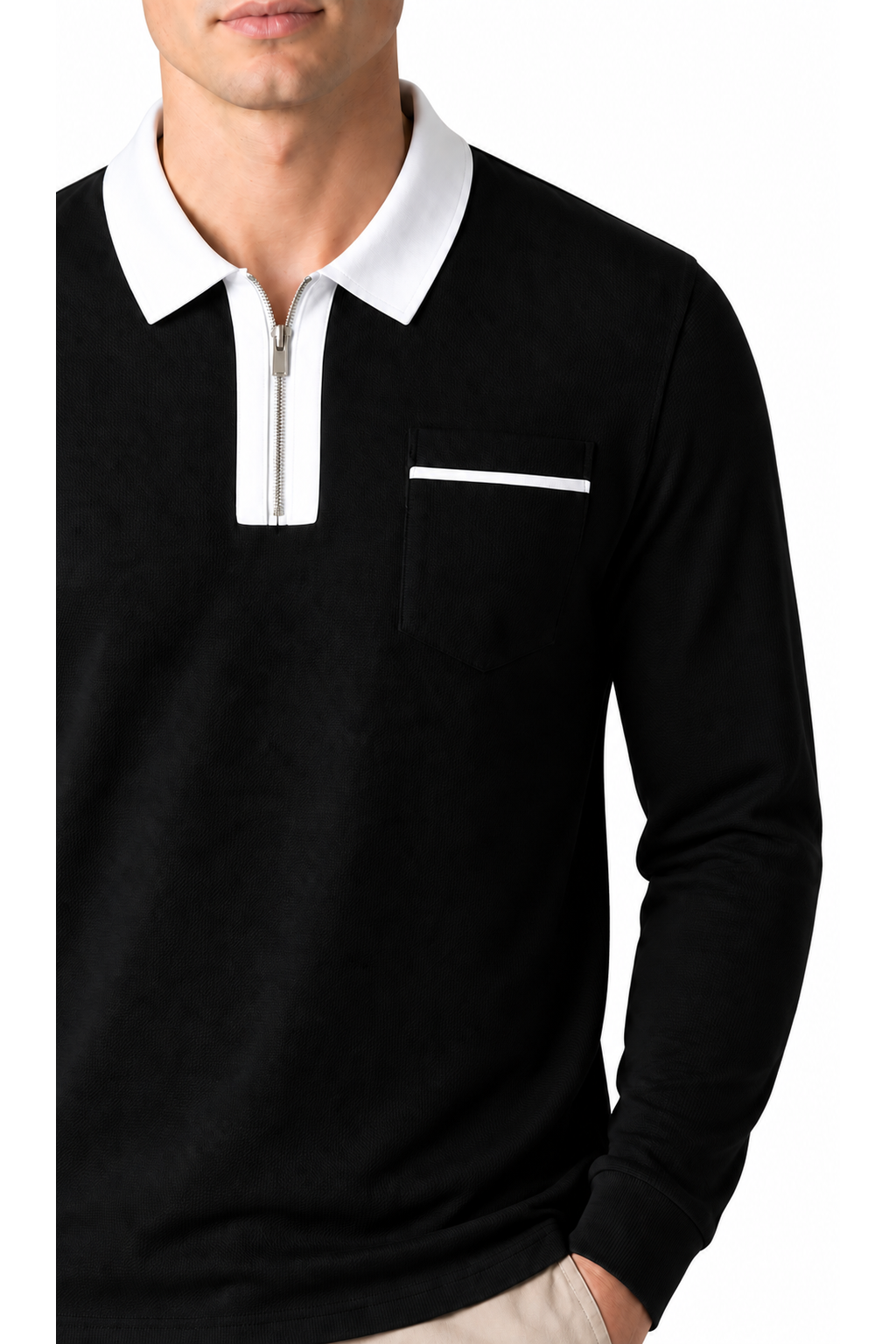 Men's Polo Shirt Contrast Collar Full Zip | Glitz & Fashion