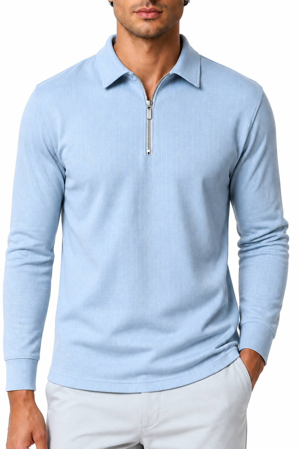 Men's Polo Sweater Striped Knit Half Zip | Glitz & Fashion
