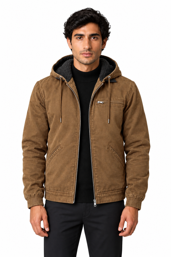 Men's Winter Jacket Fleece Lining Protective Hood | Glitz & Fashion