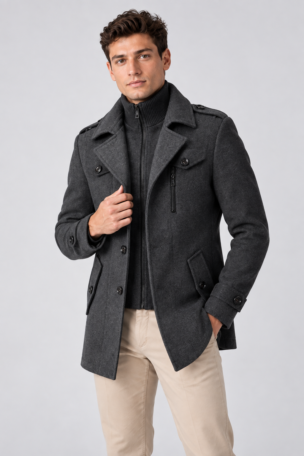 Men's Wool-Blend Coat Layered Collar Tailored Fit | Glitz & Fashion