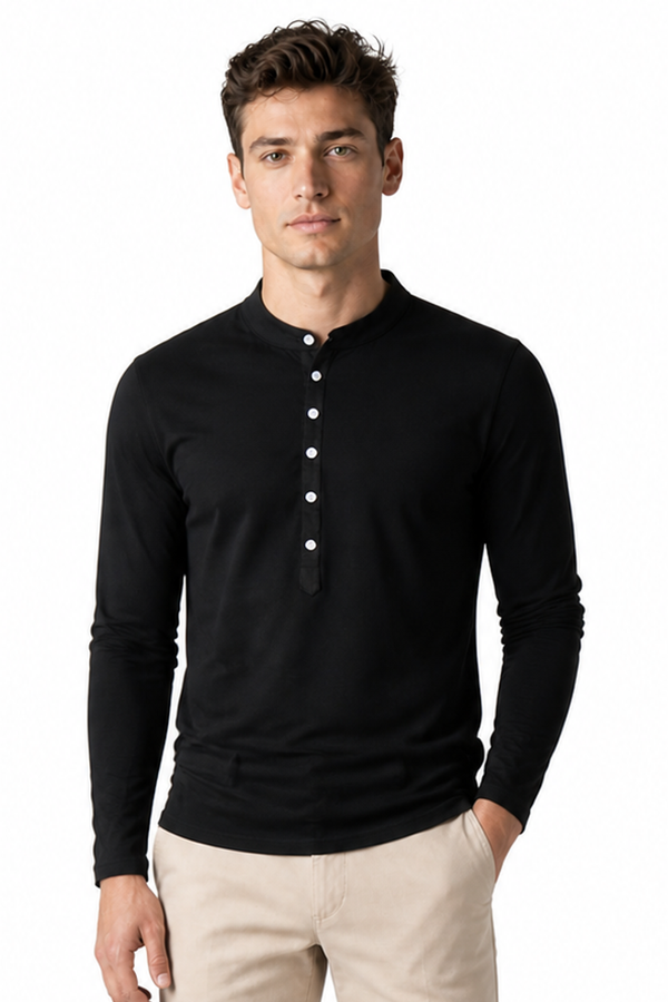 Men's Henley Shirt Layered Look Long Sleeves | Glitz & Fashion
