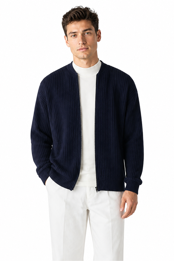 Men's Zip Cardigan Waffle Knit Funnel Neck | Glitz & Fashion
