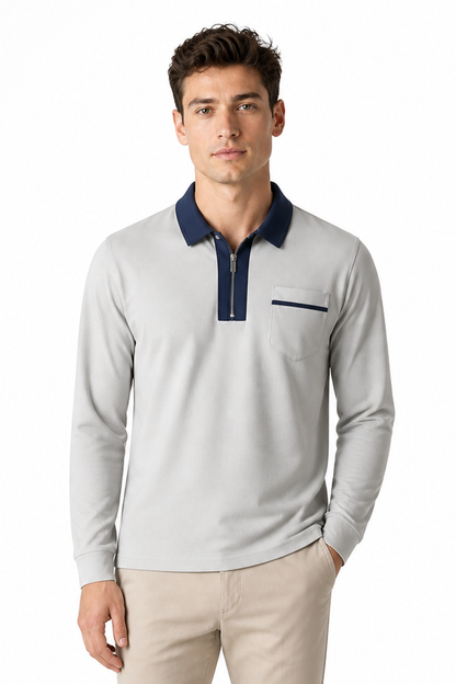 Men's Polo Shirt Contrast Collar Full Zip | Glitz & Fashion