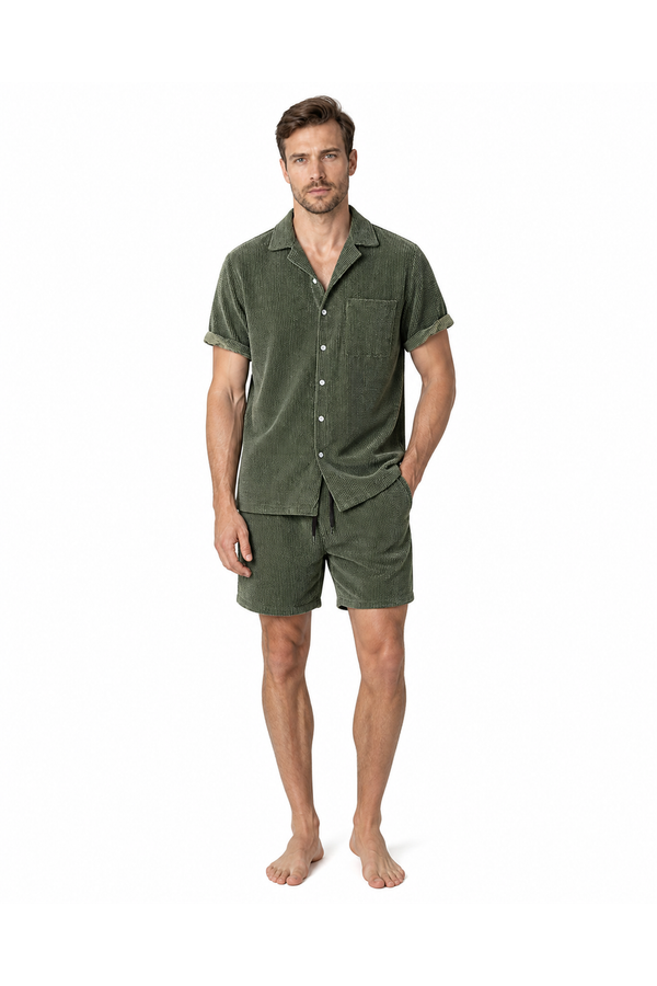 Men's Shirt Shorts Set Corduroy Texture Coordinated Fit | Glitz & Fashion
