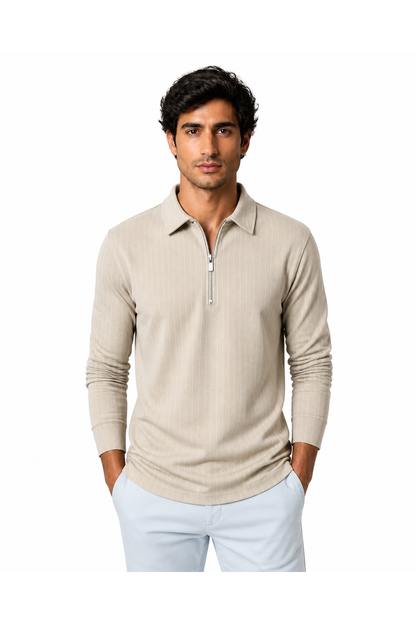 Men's Polo Sweater Striped Knit Half Zip | Glitz & Fashion
