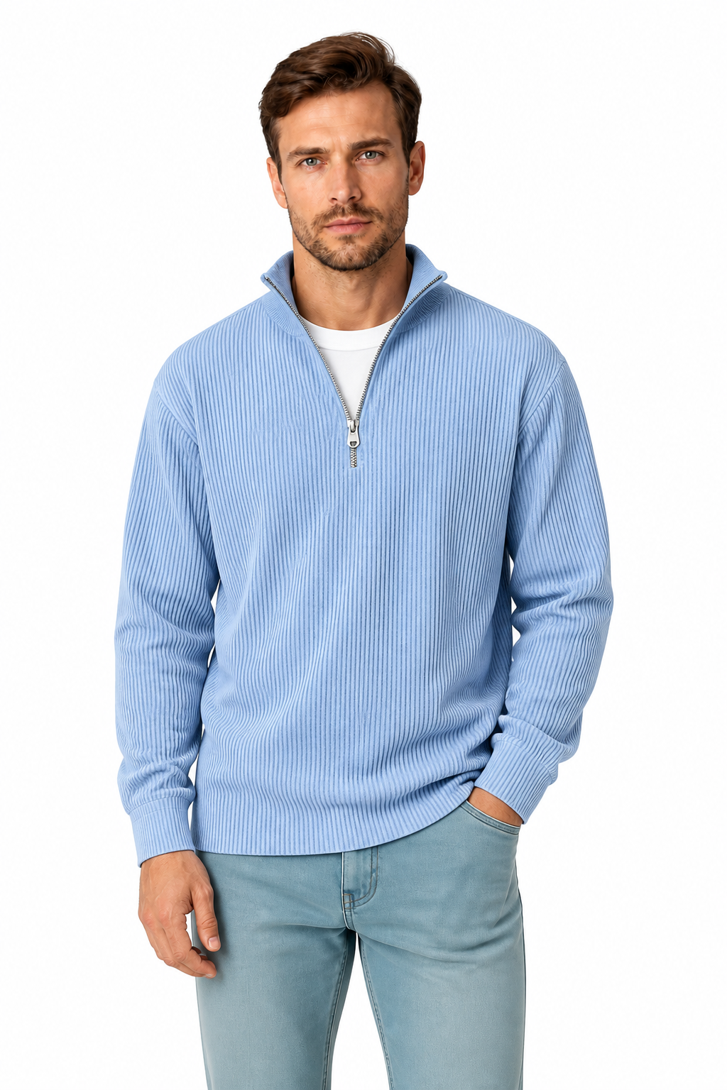 Men's Sweatshirt Corduroy Texture Quarter Zip | Glitz & Fashion