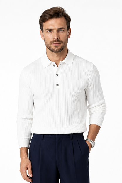 Men's Knit Polo Ribbed Texture Long Sleeves | Glitz & Fashion