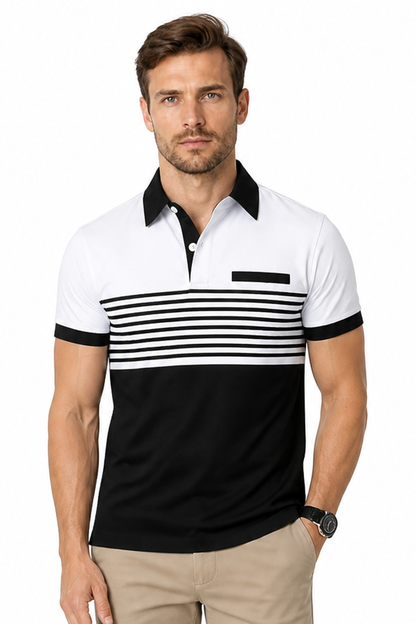 Men's Polo Shirt Striped Design Chest Pocket | Glitz & Fashion