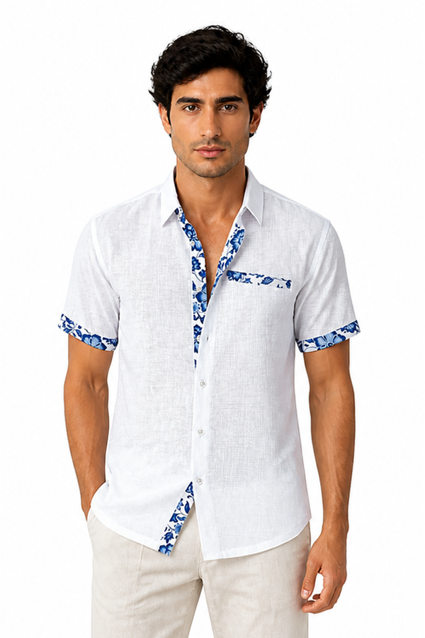 Men's Vacation Shirt Floral Trim Relaxed Fit | Glitz & Fashion