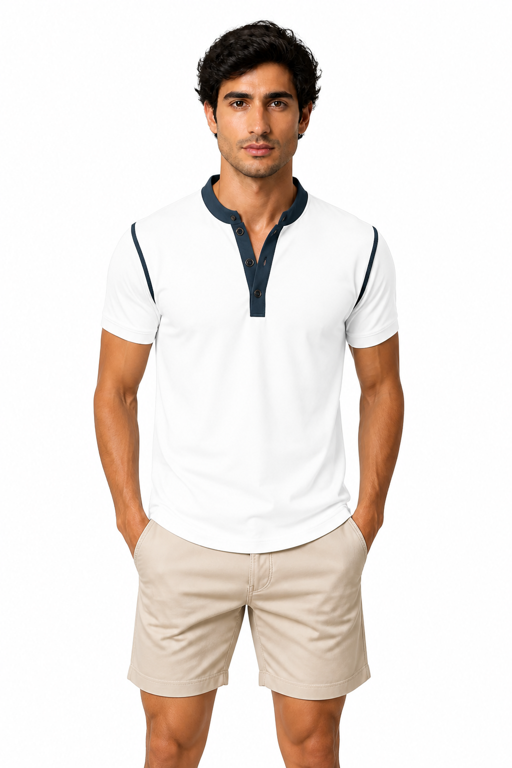 Men's Henley Shirt Contrast Trim Short Sleeves | Glitz & Fashion