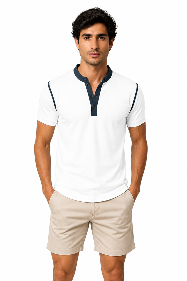 Men's Henley Shirt Contrast Trim Short Sleeves | Glitz & Fashion
