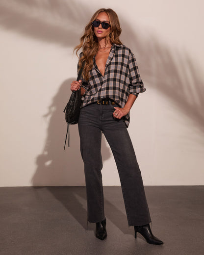 Lorena Cotton Plaid Button Down Long Sleeve Top