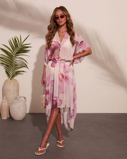 Paradise Blossom Floral Print Cover Up Mini Dress