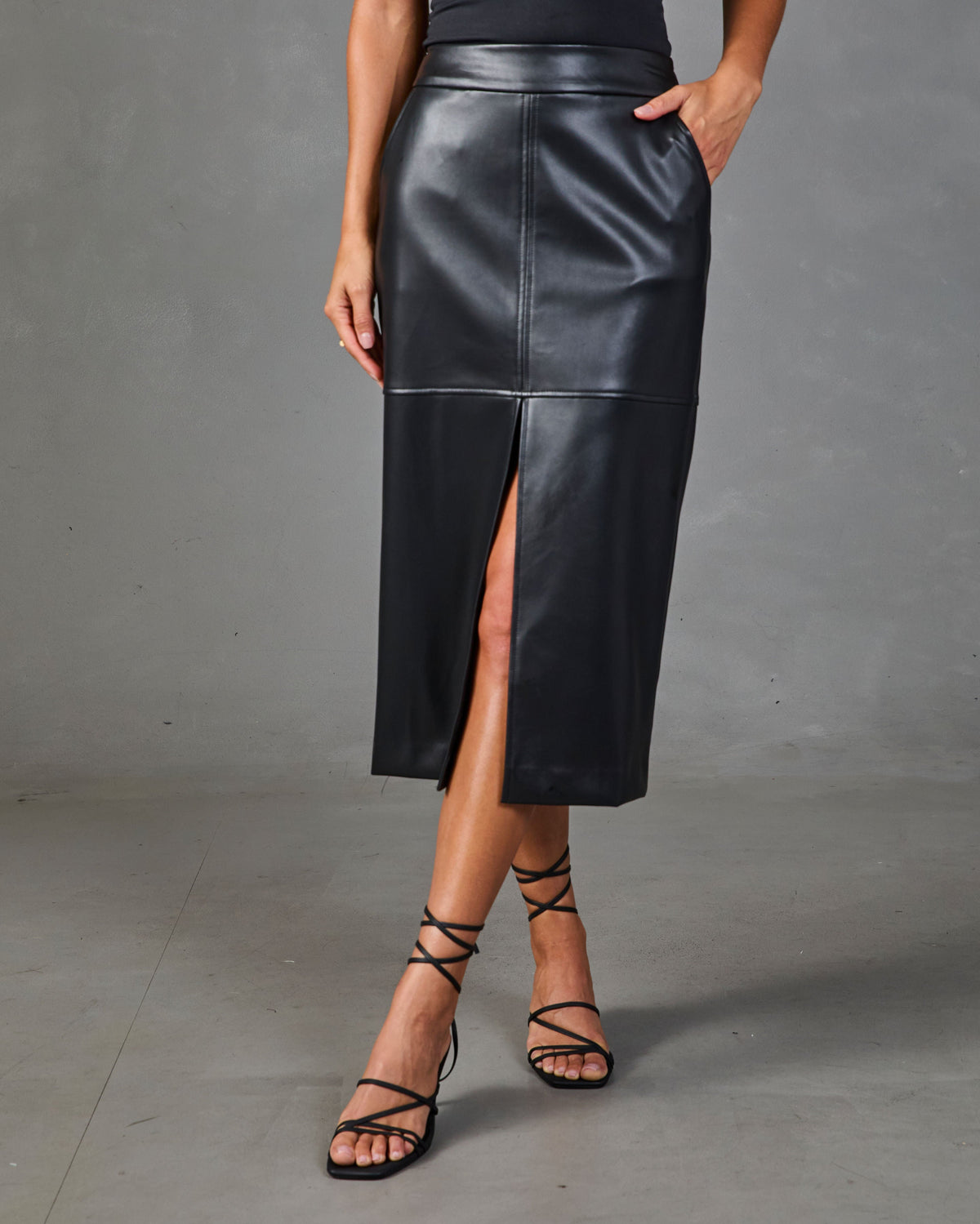 Chic Agenda Faux Leather Midi Skirt