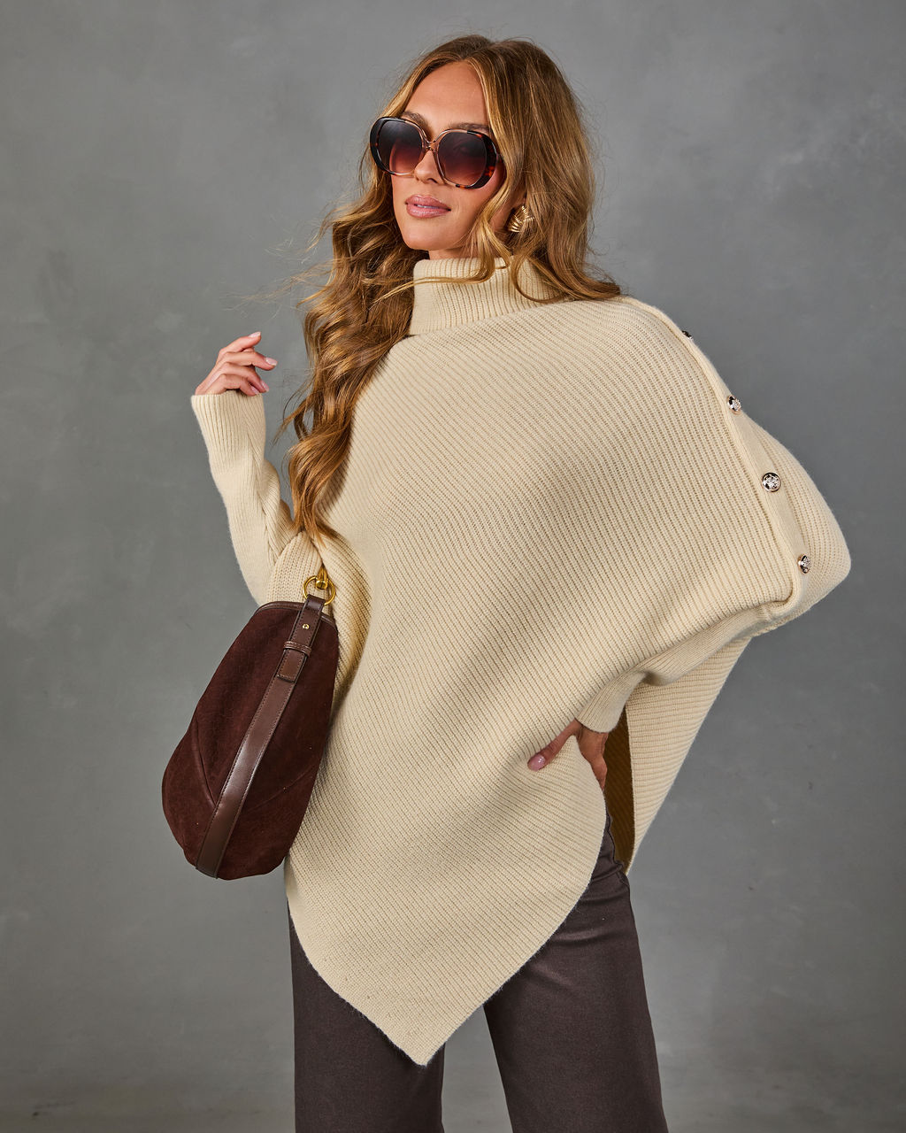 Tender Solace Knit Turtleneck Asymmetric Hem Sweater