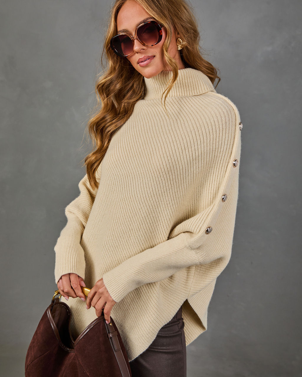 Tender Solace Knit Turtleneck Asymmetric Hem Sweater