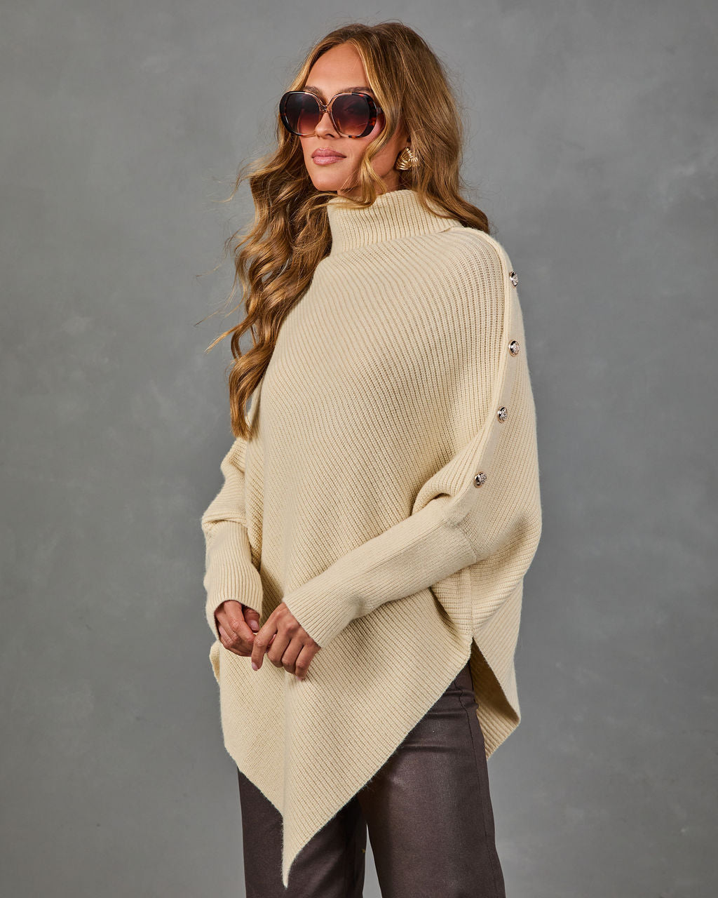 Tender Solace Knit Turtleneck Asymmetric Hem Sweater