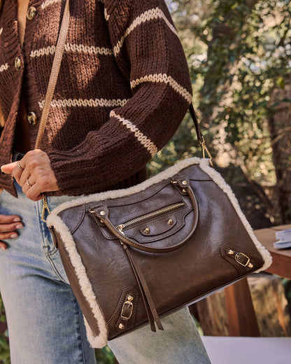 Brooklyn Vegan Leather Sherpa Trim Shoulder Bag
