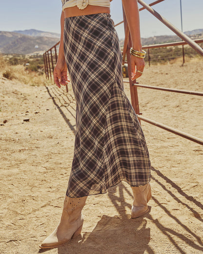 Here Again Plaid Midi Skirt