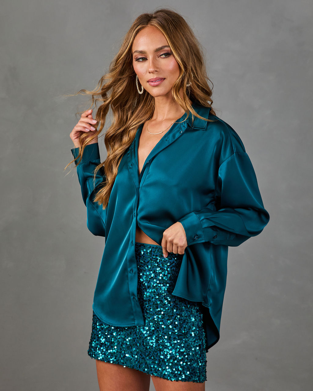 Markey Satin Button Down Top