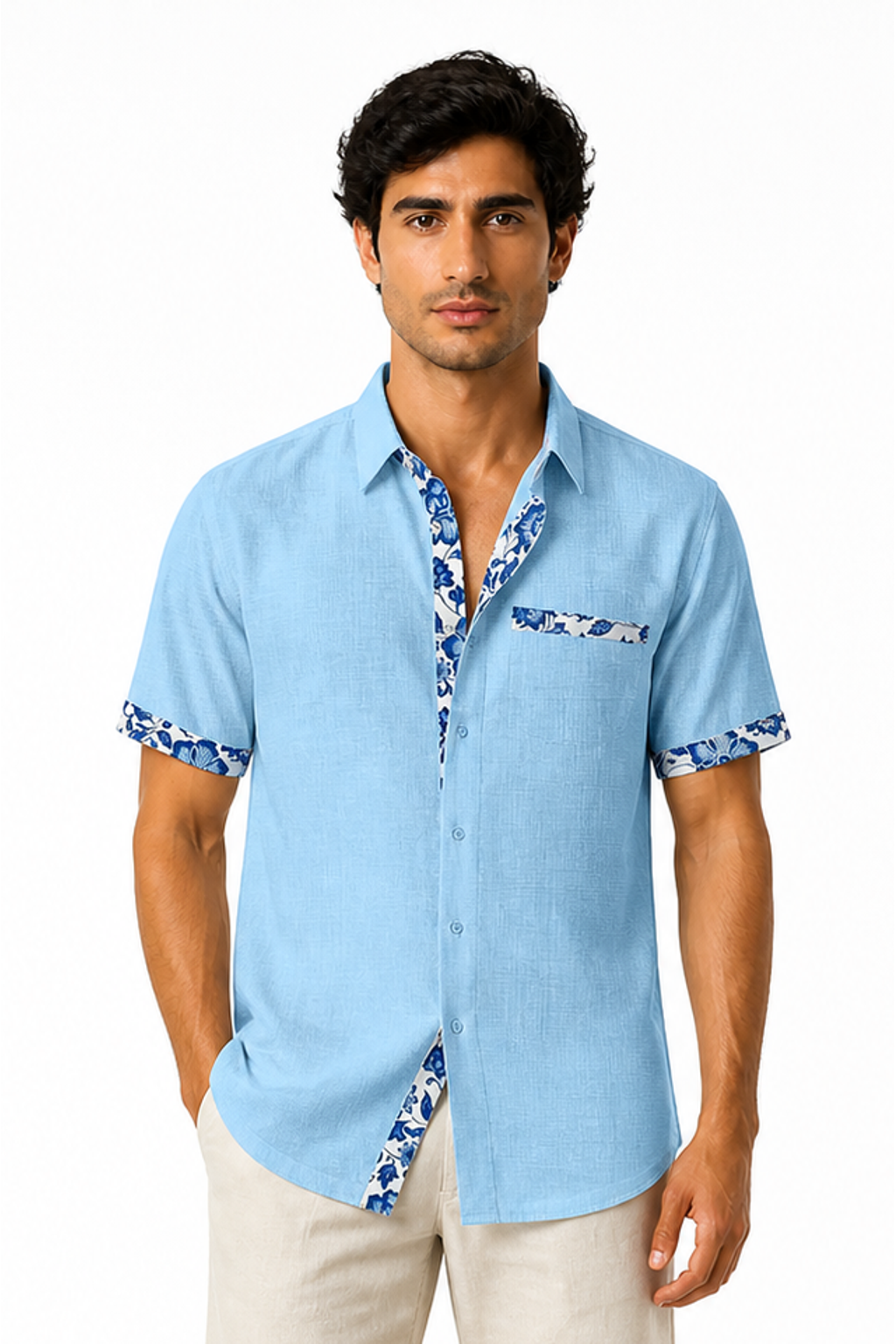 Men's Vacation Shirt Floral Trim Relaxed Fit | Glitz & Fashion