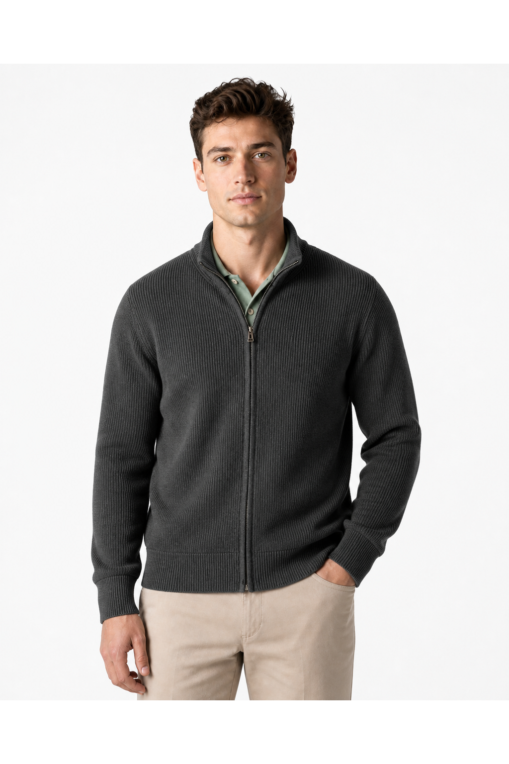 Men's Zip Cardigan Heavyweight Knit Stand Collar | Glitz & Fashion
