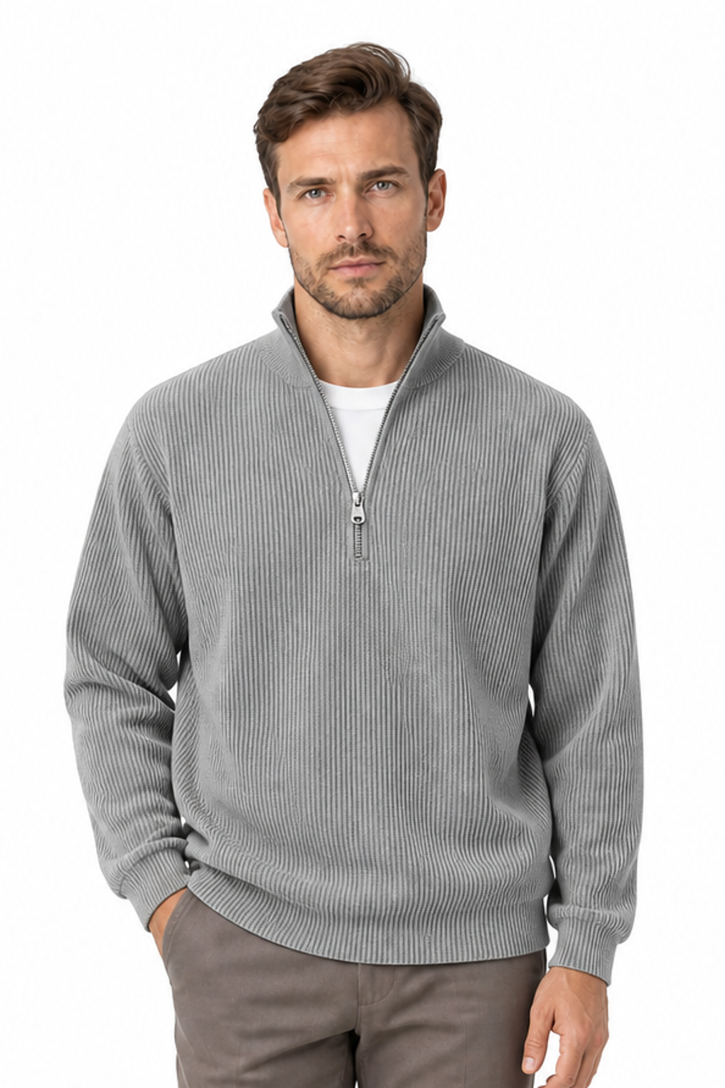 Men's Sweatshirt Corduroy Texture Quarter Zip | Glitz & Fashion