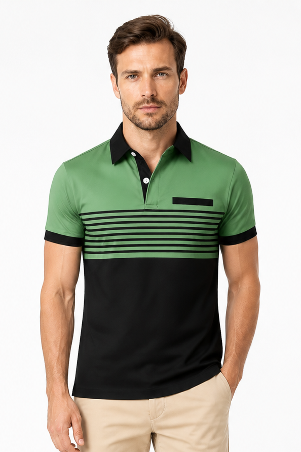 Men's Polo Shirt Striped Design Chest Pocket | Glitz & Fashion