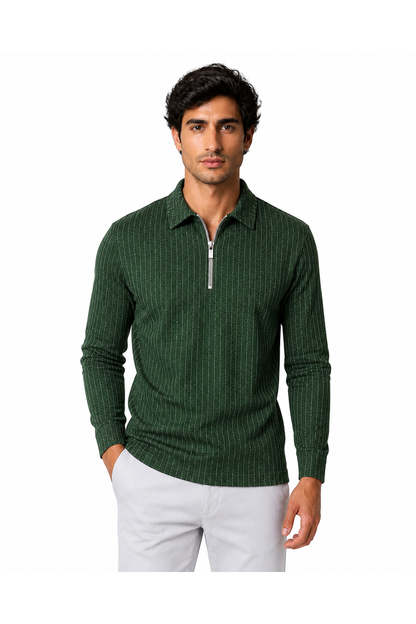 Men's Polo Sweater Striped Knit Half Zip | Glitz & Fashion