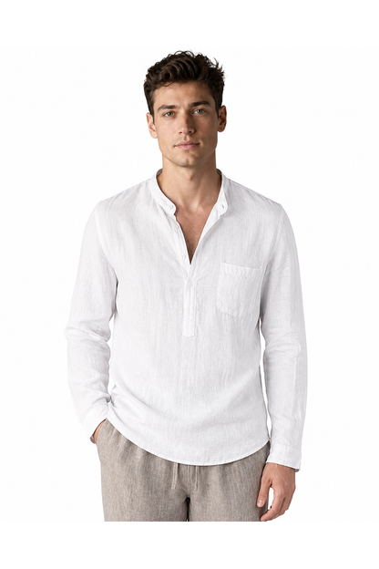 Men's Henley Shirt Vintage Style Linen Fabric | Glitz & Fashion