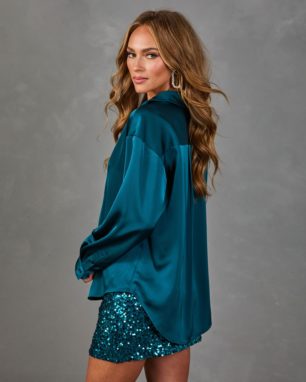 Markey Satin Button Down Top