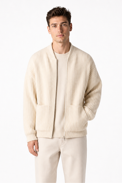 Men's Zip Cardigan Waffle Knit Funnel Neck | Glitz & Fashion
