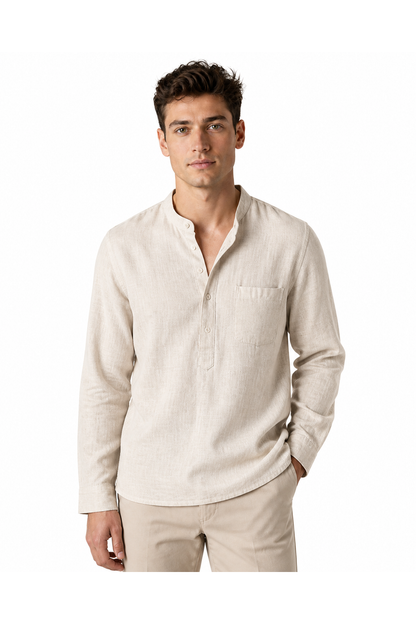 Men's Henley Shirt Vintage Style Linen Fabric | Glitz & Fashion