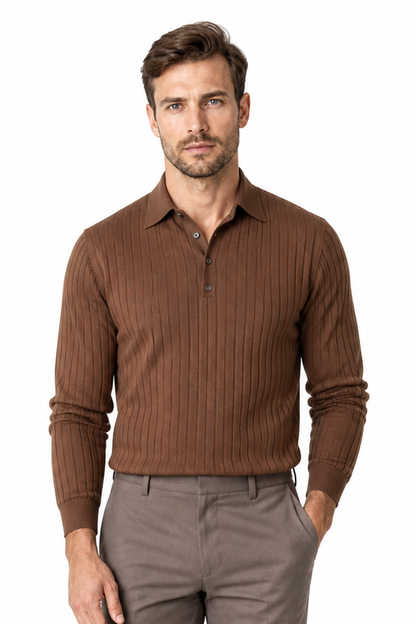 Men's Knit Polo Ribbed Texture Long Sleeves | Glitz & Fashion