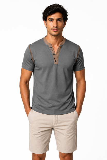 Men's Henley Shirt Contrast Trim Short Sleeves | Glitz & Fashion