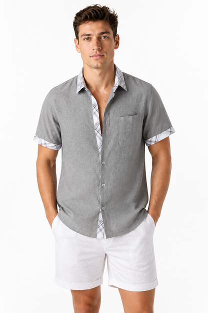 Men's Shirt Plaid Trim Short Sleeves | Glitz & Fashion
