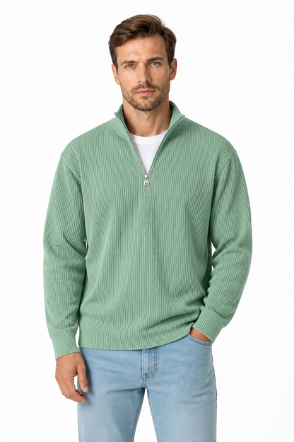 Men's Sweatshirt Corduroy Texture Quarter Zip | Glitz & Fashion