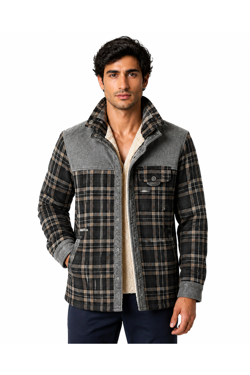 Men's Plaid Jacket Sherpa Lining Warm Finish | Glitz & Fashion