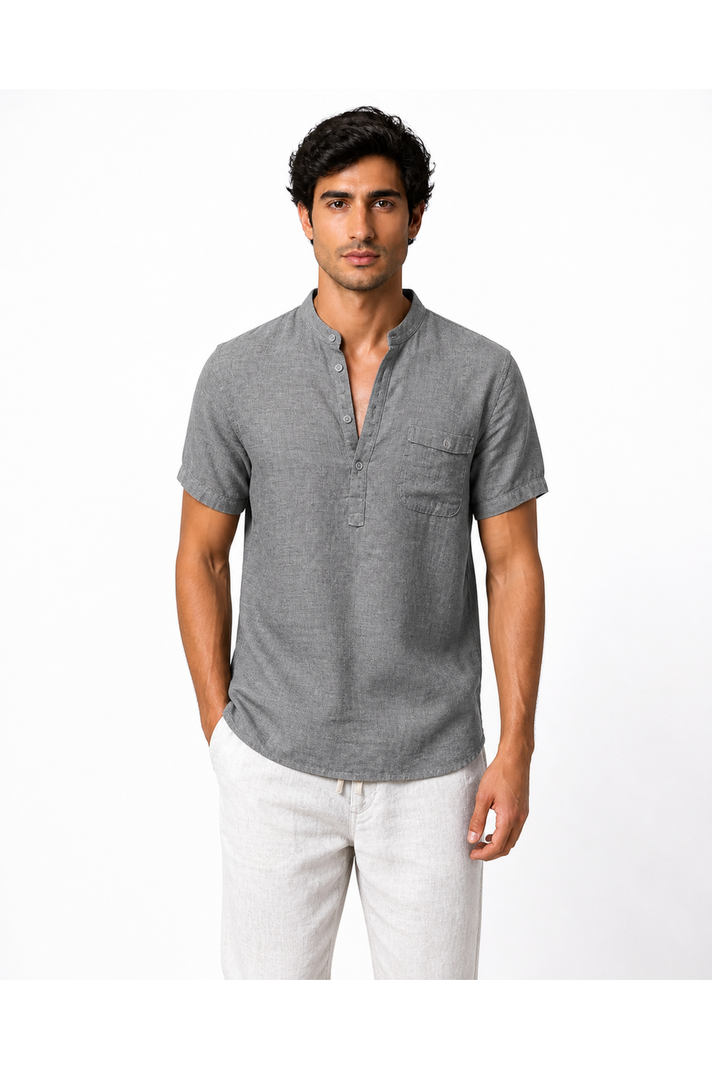 Men's V-Neck Shirt Casual Fit Linen Fabric | Glitz & Fashion
