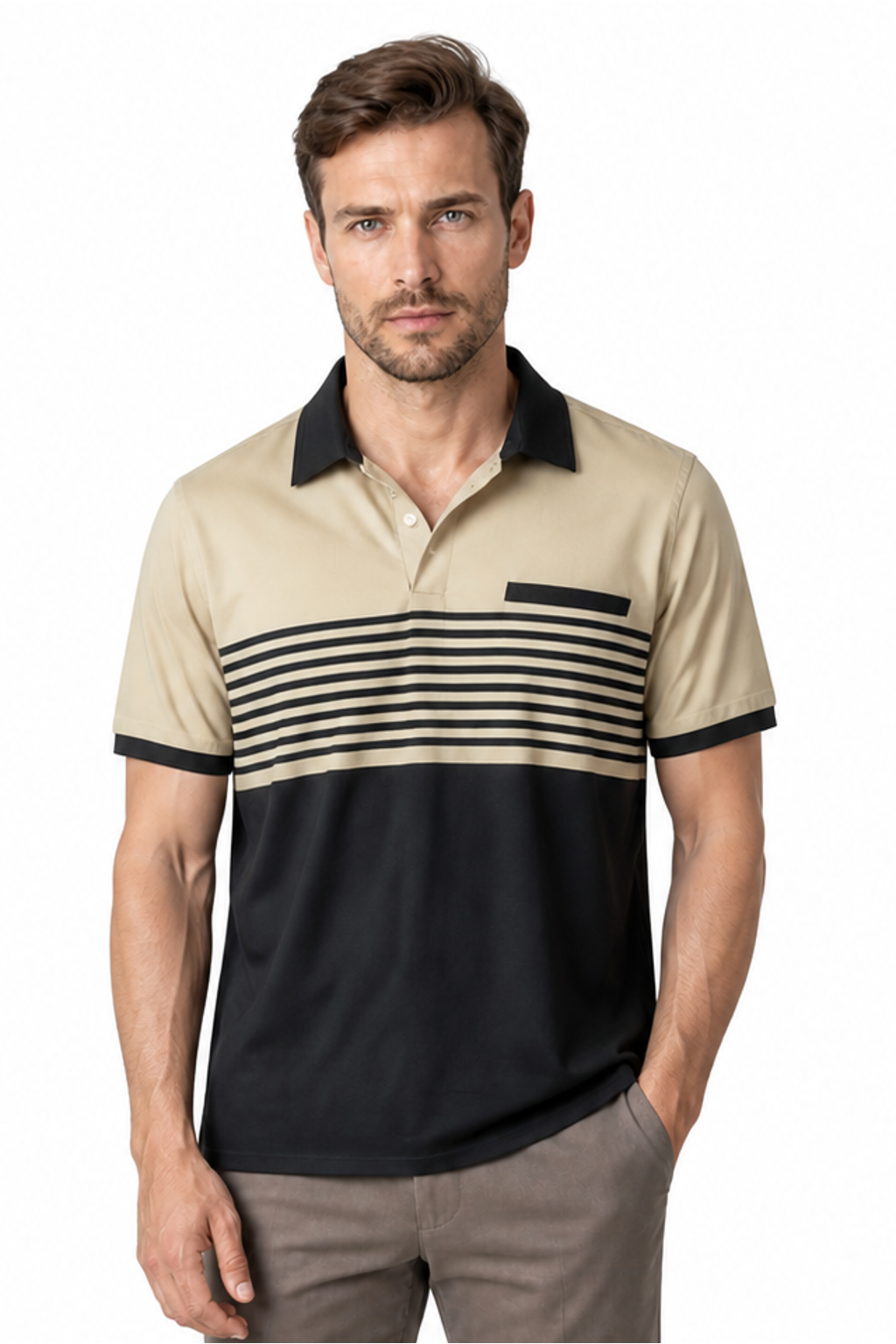 Men's Polo Shirt Striped Design Chest Pocket | Glitz & Fashion