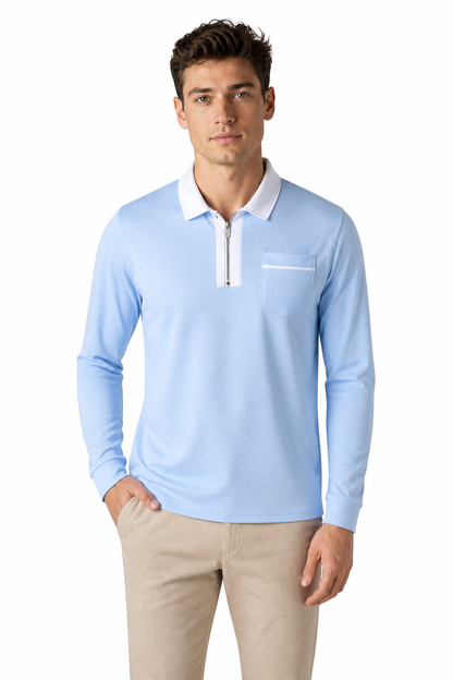 Men's Polo Shirt Contrast Collar Full Zip | Glitz & Fashion